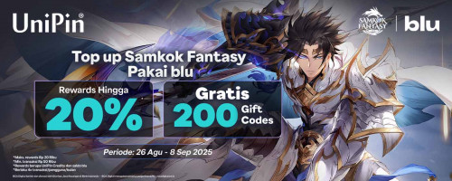 Top Up Samkok Fantasy di UniPin pakai Blu dan Dapatkan Rewards 20% + Item Code Gratis